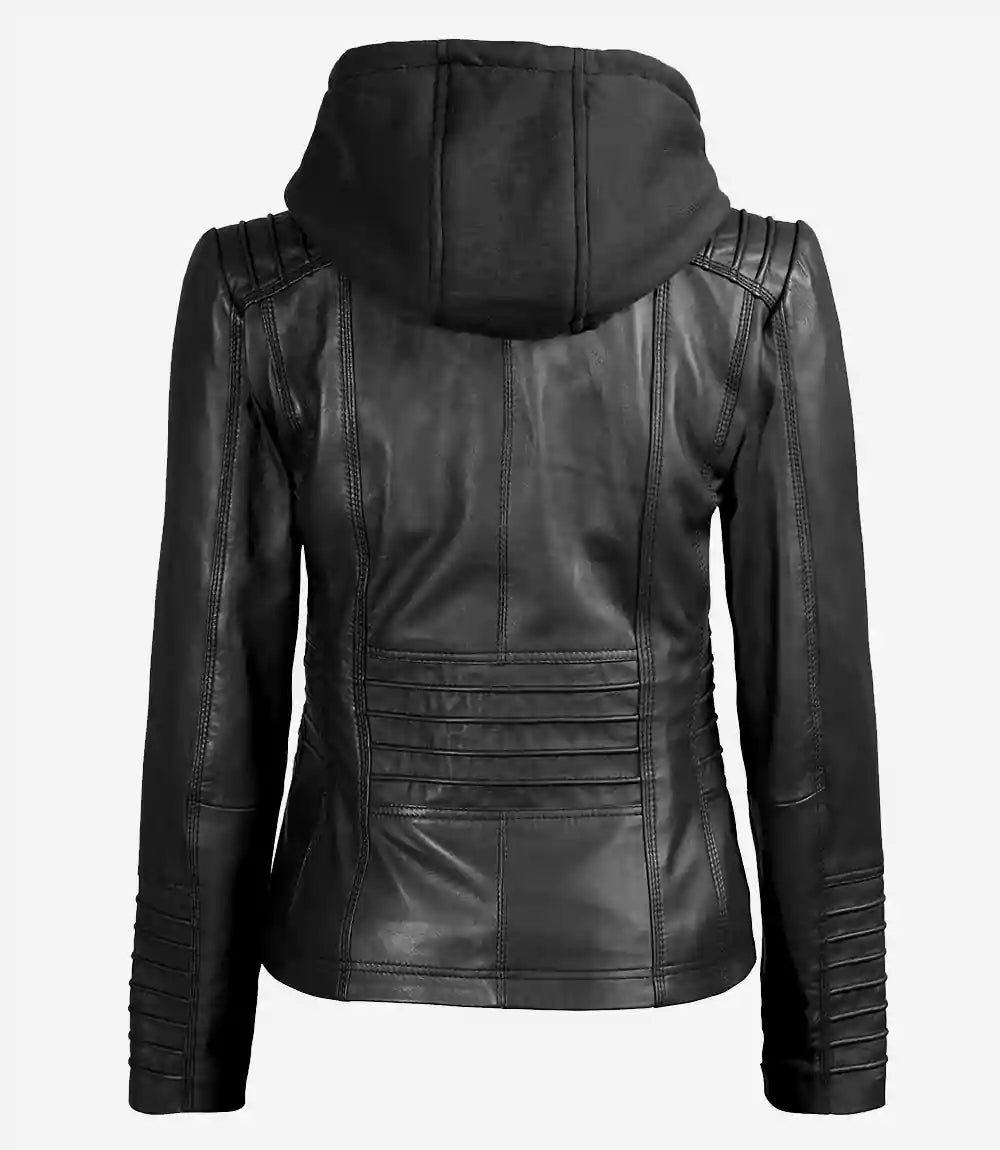 Womens Black Leather Jacket With Hood