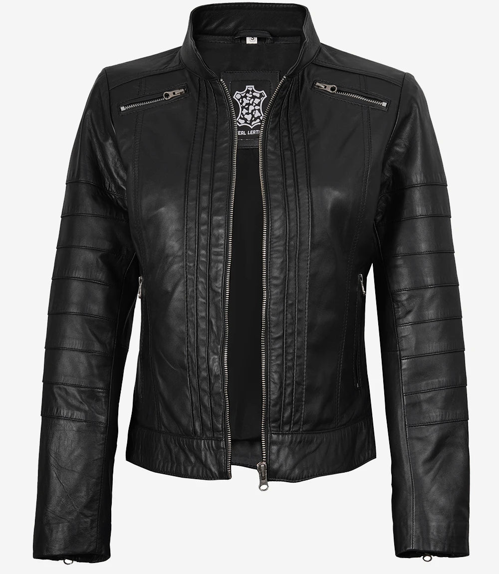 Veste en cuir noir style motard pour femme Bergamo