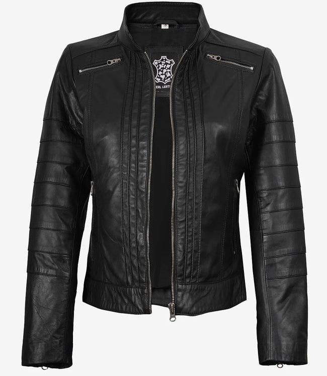Veste en cuir noir style motard pour femme Bergamo