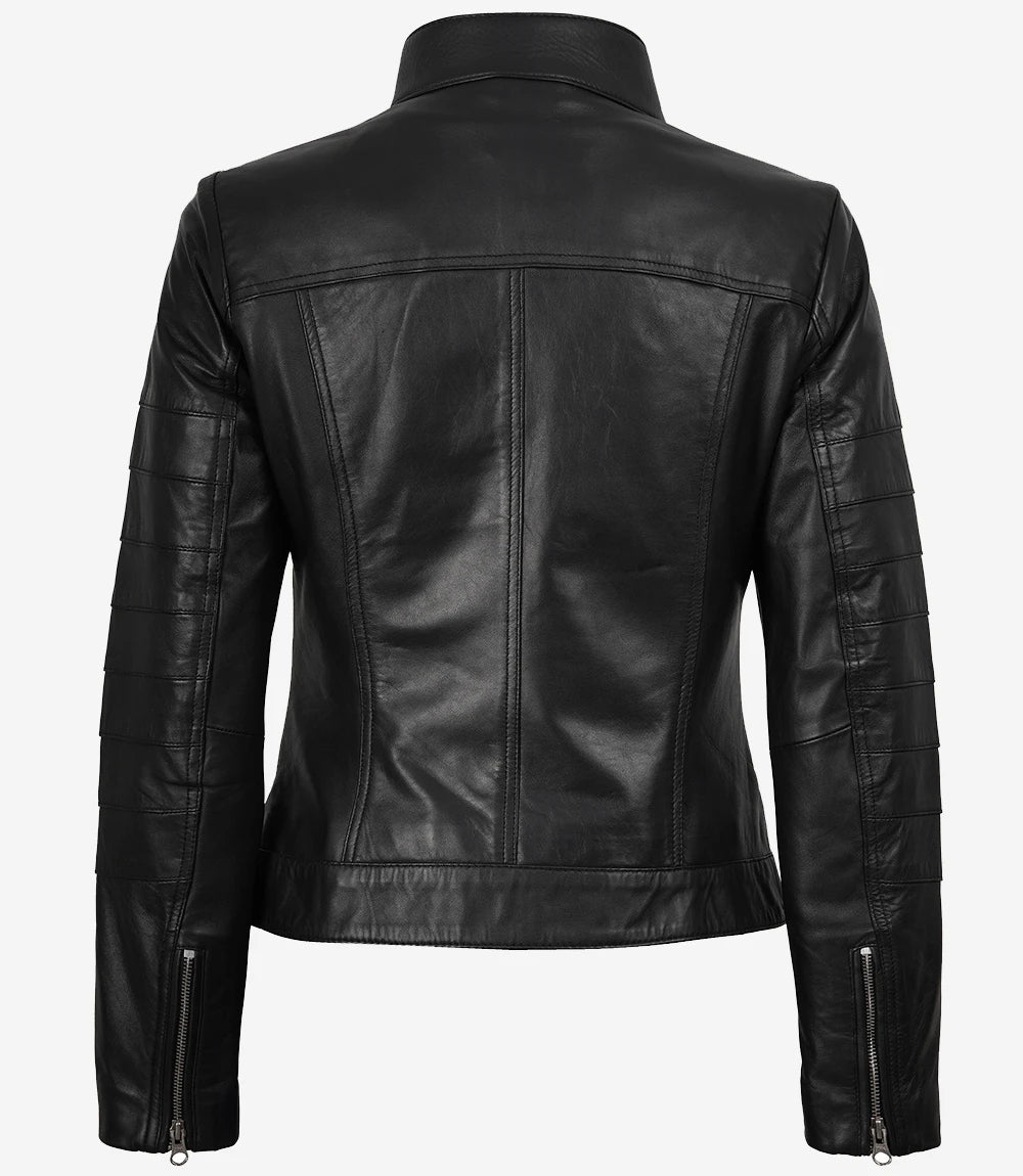 Veste en cuir noir style motard pour femme Bergamo