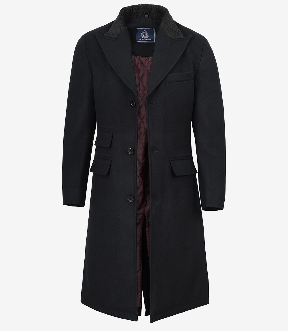 Manteau noir classique de gangster des années 1920 pour homme Shelby - Pardessus en laine
