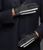 Mens White Stripe Perforated Black Leather Gloves