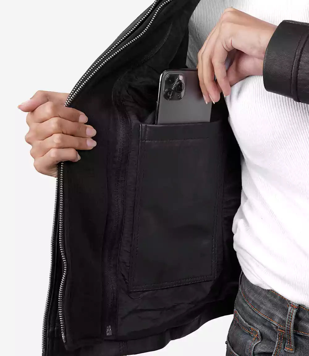 Womens Black Leather Jacket With Hood