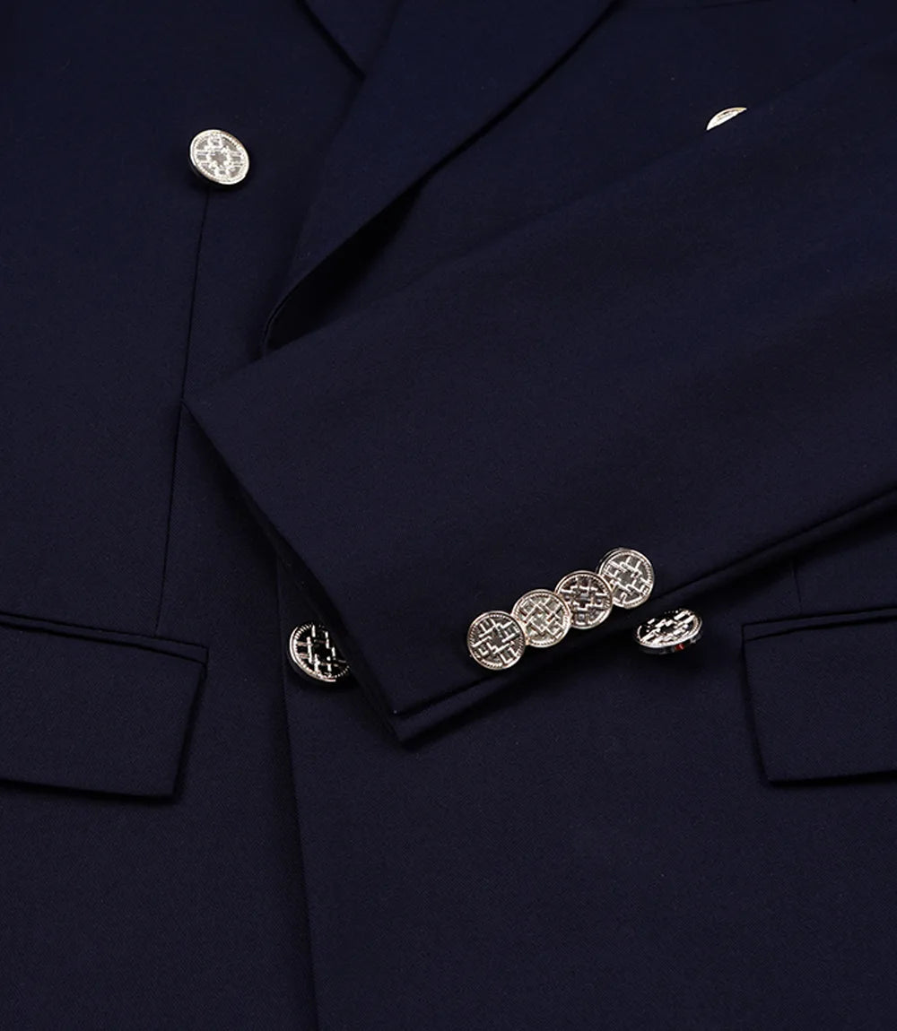 Men's Midnight Blue Double-Breasted Two-Piece Suit – Peak Lapel