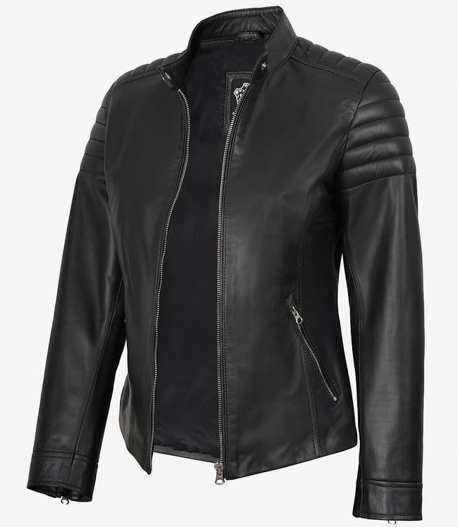 Veste en cuir noir Carrie pour femme