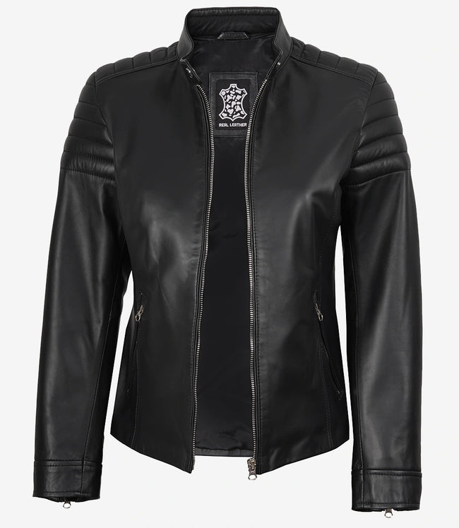 Veste en cuir noir Carrie pour femme