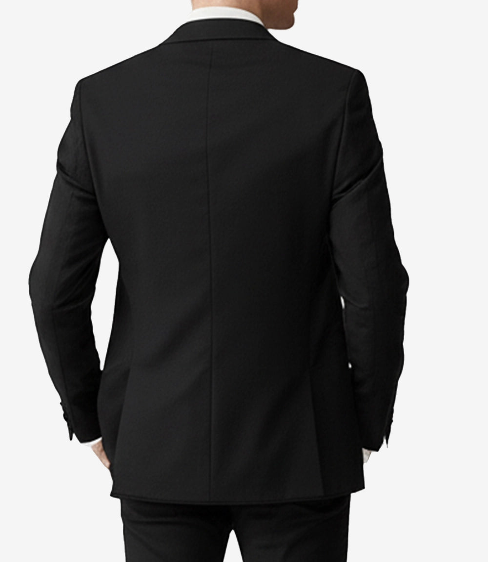 Men's Black Cotton Blend 3-Piece Suit — Single Button Notch Lapel