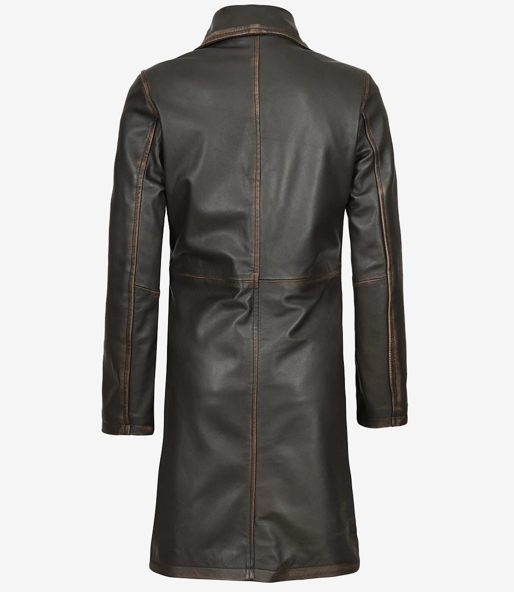 Manteau en cuir marron vieilli trois-quarts pour femme