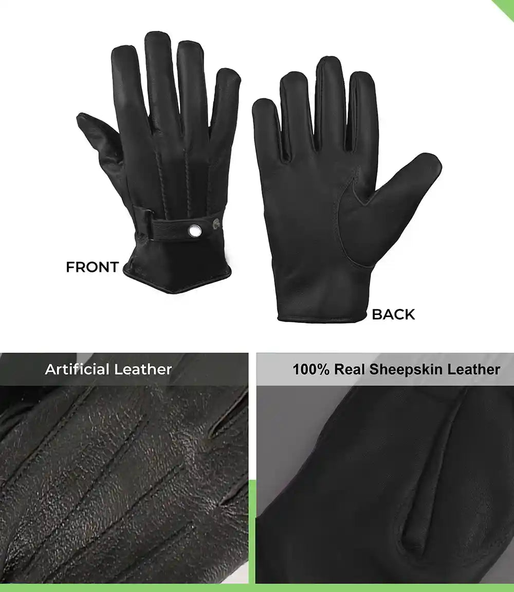 Mens Driving Black Lined Leather Gloves