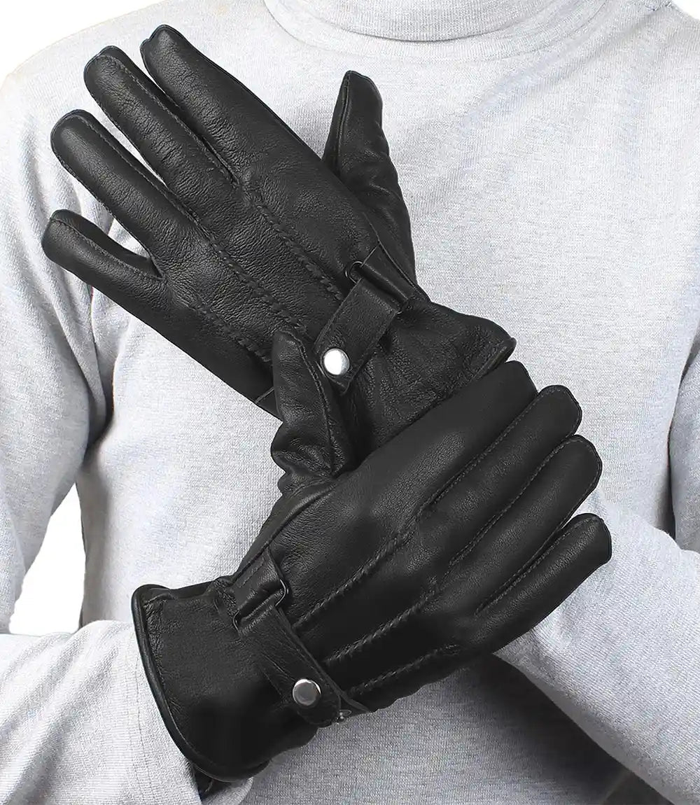 Mens Driving Black Lined Leather Gloves