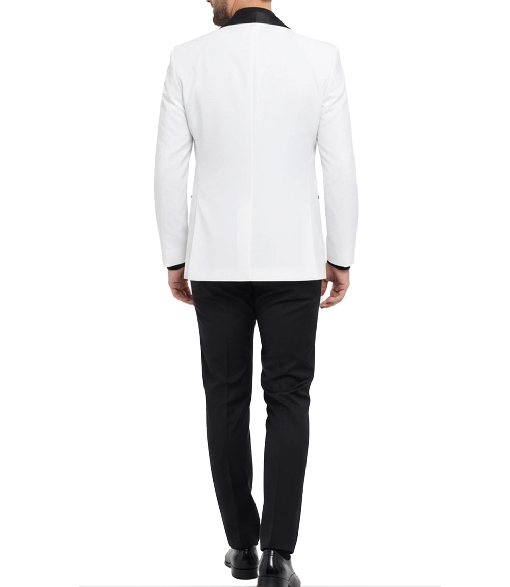 Men's Off-White Tuxedo with Black Satin Shawl Lapel — Tailored Fit