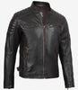 Veste en cuir marron vieilli style motard pour homme