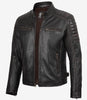 Veste en cuir marron vieilli style motard pour homme