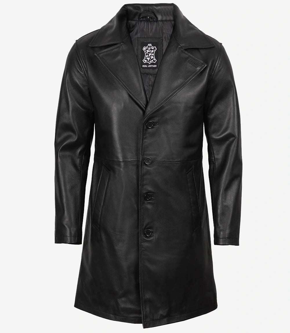 Manteau 3/4 en cuir d'agneau noir pour homme