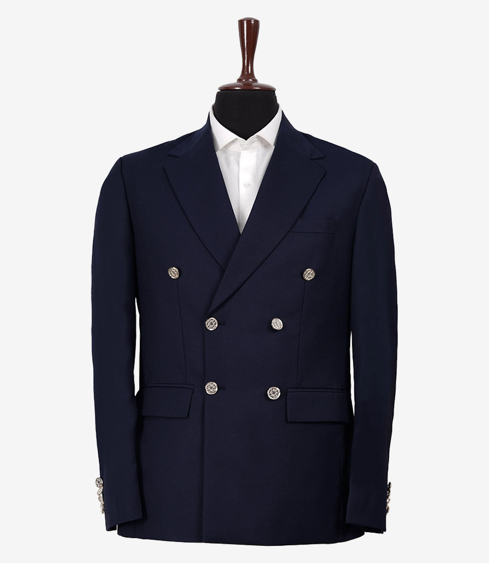 Men's Midnight Blue Double-Breasted Two-Piece Suit – Peak Lapel