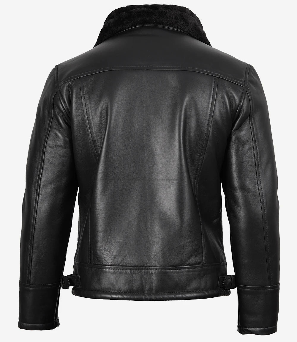 Blouson aviateur B3 en cuir et peau lainée noire pour homme