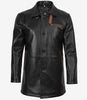 Manteau en cuir noir pour homme avec détails marron