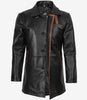 Manteau en cuir noir pour homme avec détails marron