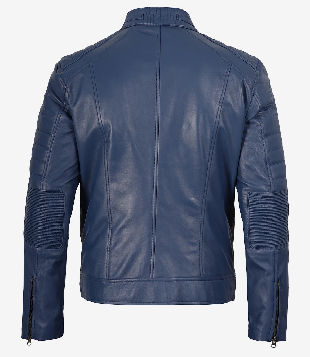 Veste en cuir bleu style motard pour homme