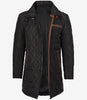 Manteau 3/4 matelassé en polyester noir pour homme avec détails marron