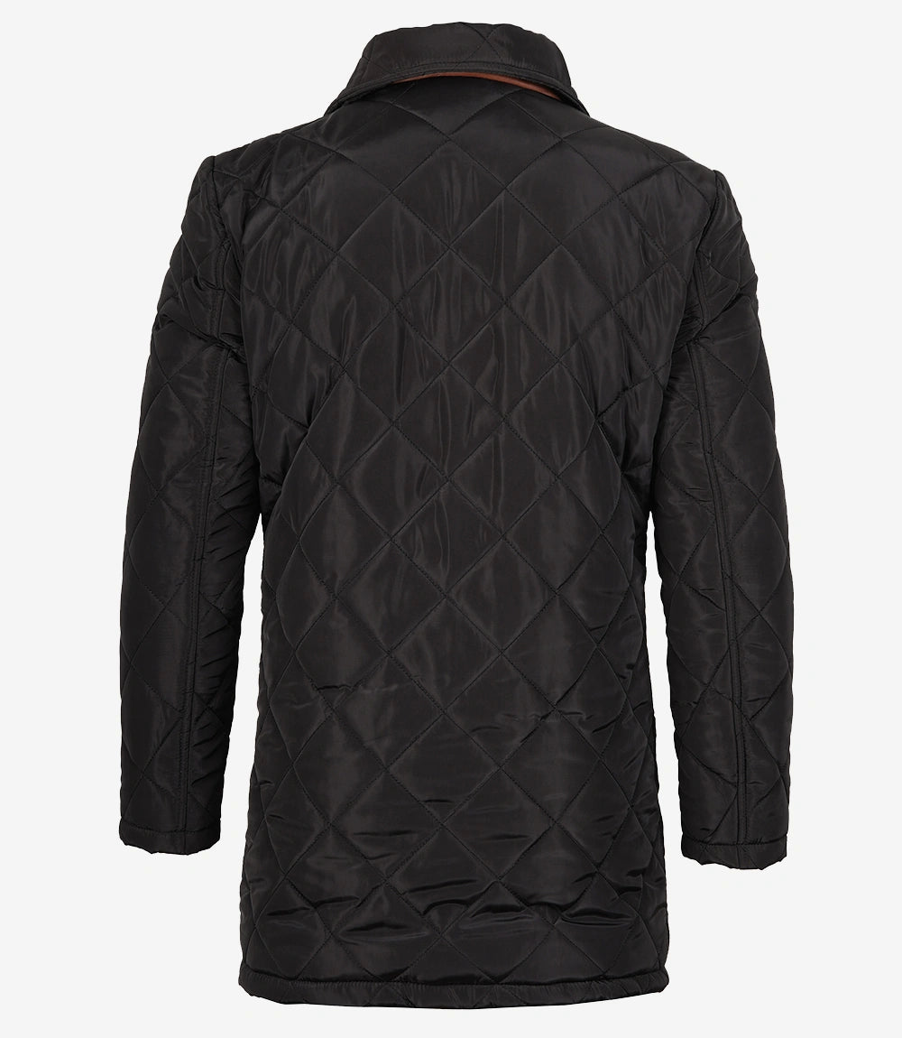 Manteau 3/4 matelassé en polyester noir pour homme avec détails marron