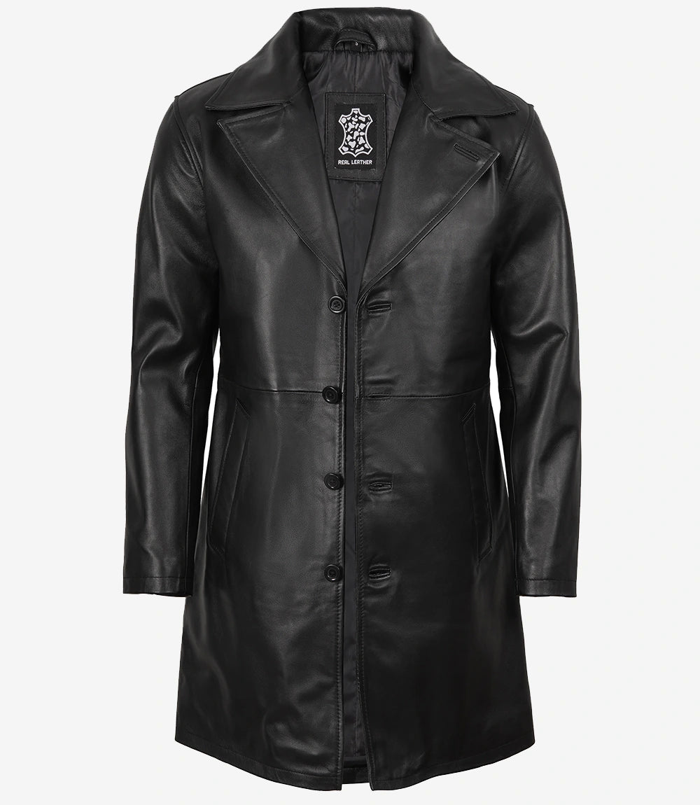 Manteau 3/4 en cuir d'agneau noir pour homme