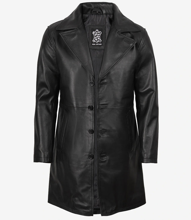 Manteau 3/4 en cuir d'agneau noir pour homme