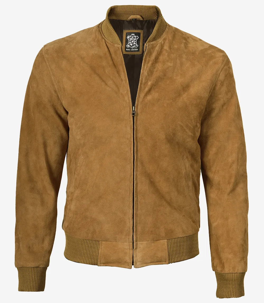 Blouson aviateur en daim marron clair pour homme