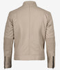 Veste en cuir beige style motard à col mandarin pour homme