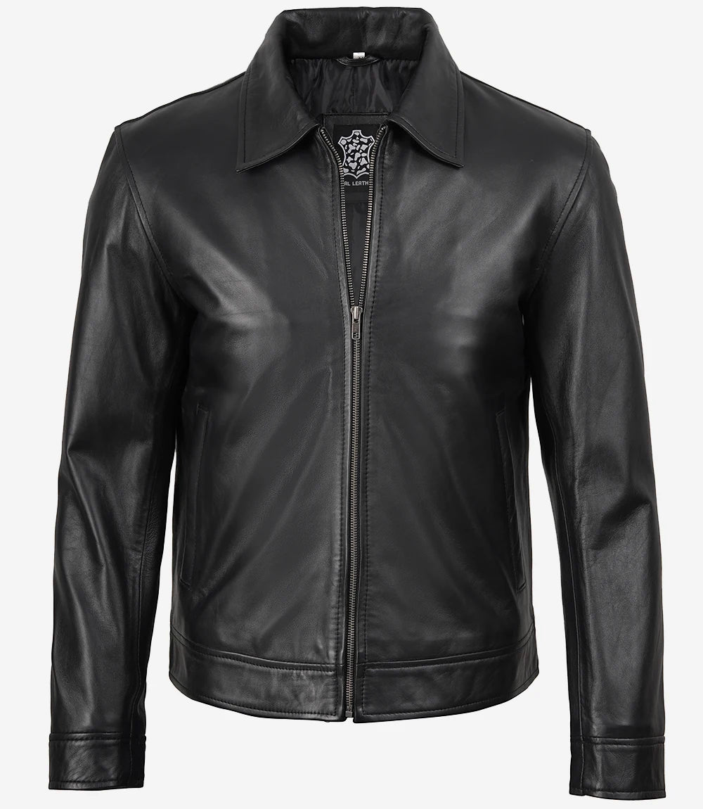 Veste en cuir noir Mike Harrington pour homme