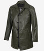 Manteau 3/4 en cuir vert olive pour homme