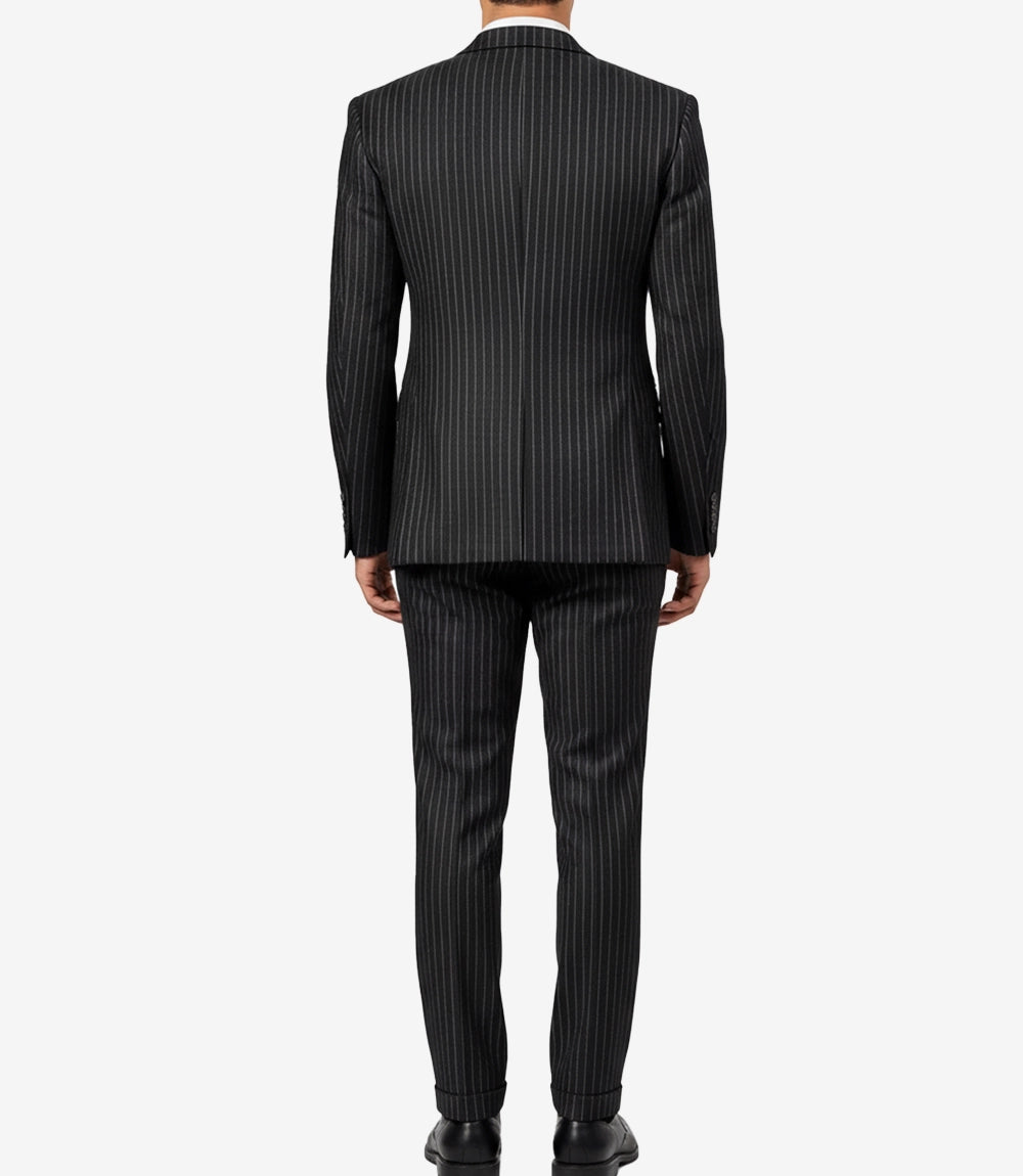 Costume trois pièces noir à rayures fines pour homme – Style gangster Shelby vintage