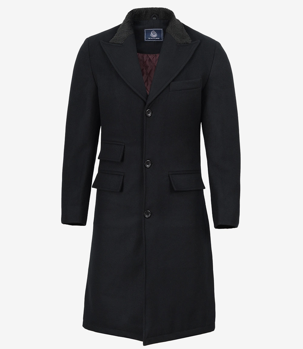 Manteau noir classique de gangster des années 1920 pour homme Shelby - Pardessus en laine