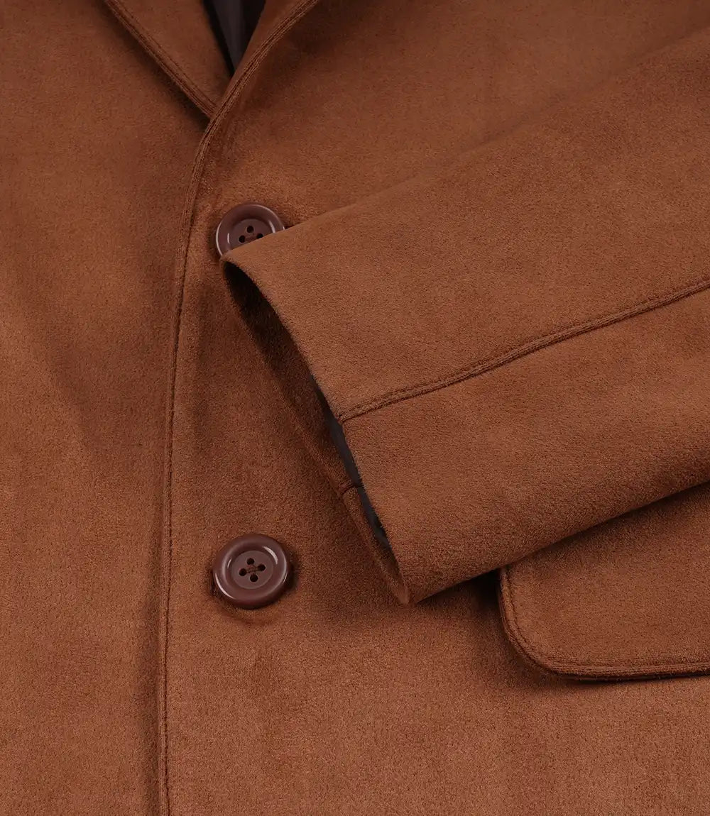 Men's Light Brown Faux Suede Blazer Jacket – 2-Button Notch Lapel