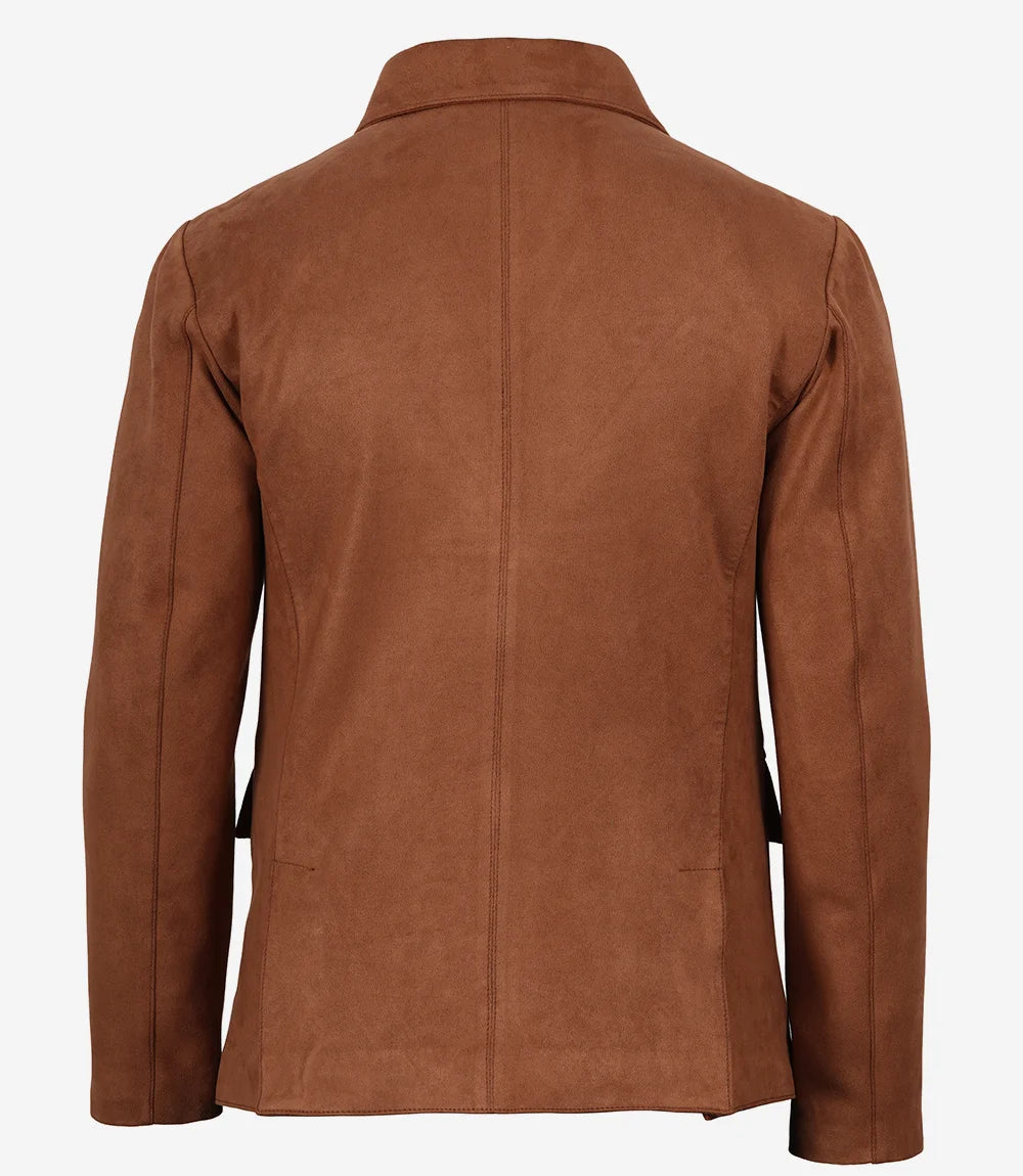 Men's Light Brown Faux Suede Blazer Jacket – 2-Button Notch Lapel