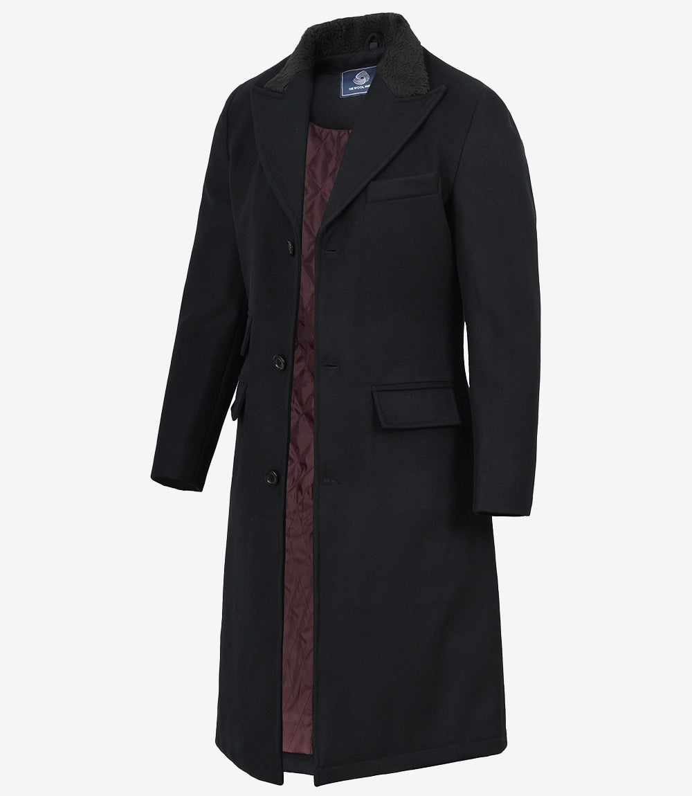 Manteau noir classique de gangster des années 1920 pour homme Shelby - Pardessus en laine