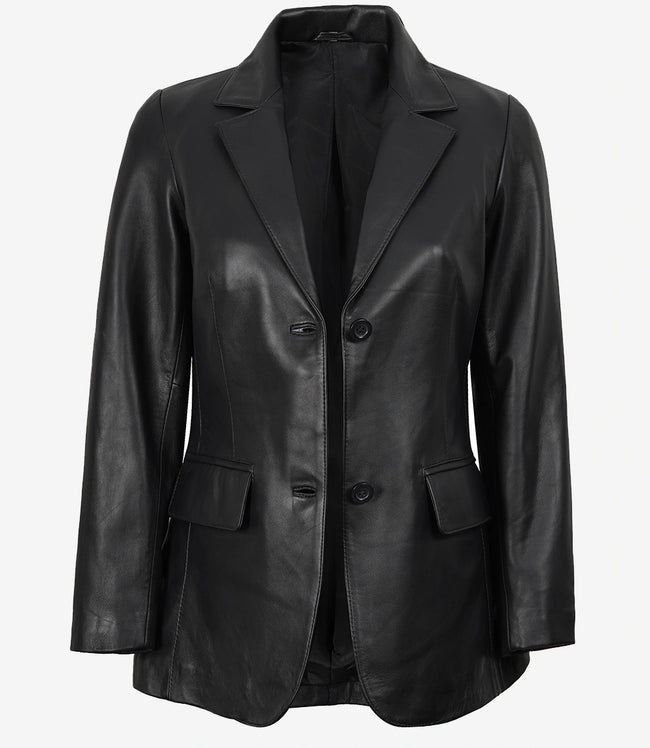 Blazer en cuir noir à deux boutons pour femme Shannon