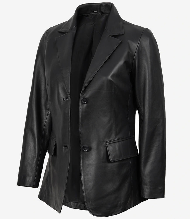 Blazer en cuir noir à deux boutons pour femme Shannon