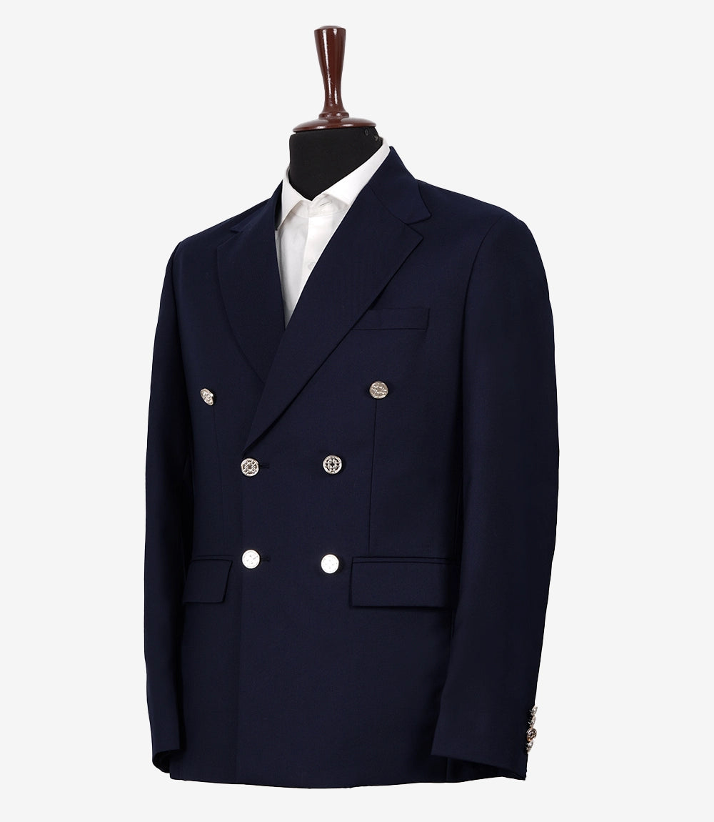 Men's Midnight Blue Double-Breasted Two-Piece Suit – Peak Lapel