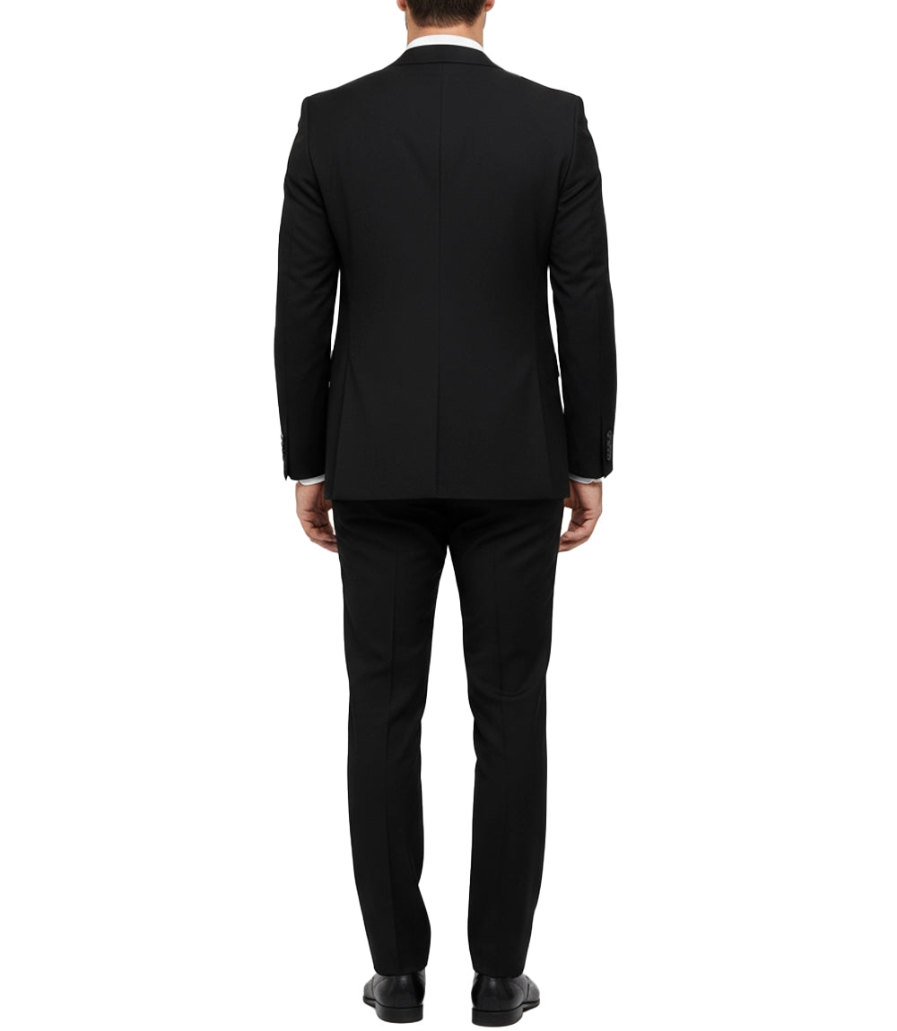 Men's Black Cotton Blend 3-Piece Suit — Single Button Notch Lapel