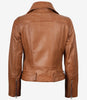 Veste asymétrique en cuir beige avec ceinture pour femme