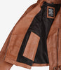 Veste asymétrique en cuir beige avec ceinture pour femme