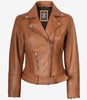 Veste asymétrique en cuir beige avec ceinture pour femme