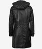 Manteau à capuche en cuir noir 3/4 pour femme