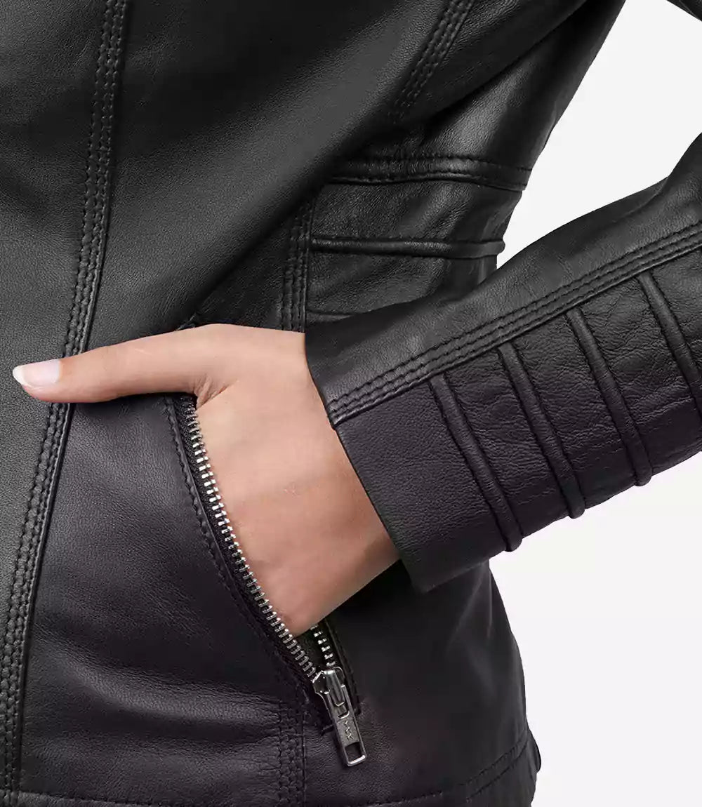 Womens Black Leather Jacket With Hood