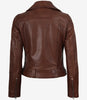 Veste asymétrique en cuir cognac pour femme - Ceinture à la taille
