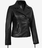 Veste de motard asymétrique en cuir noir pour femme Ramsey