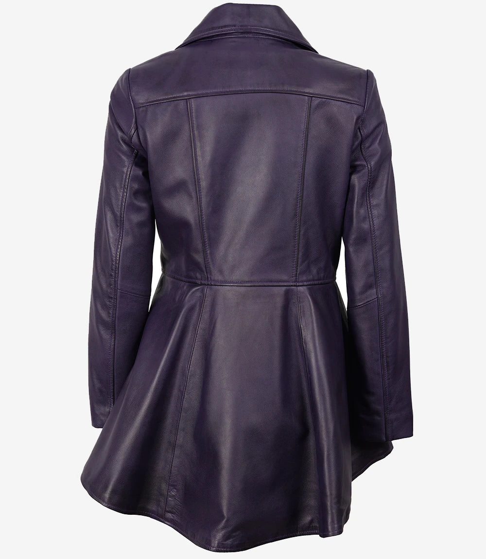 Veste péplum asymétrique en cuir violet pour femme