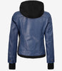 Blouson aviateur en cuir bleu pour femme avec capuche