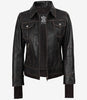 Blouson aviateur en cuir marron vieilli pour femme avec capuche amovible